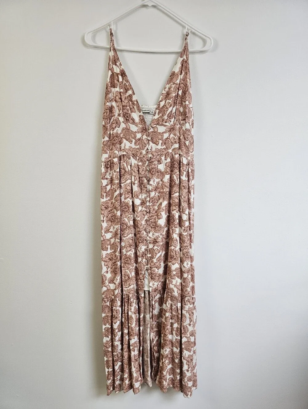 Abercrombie & Fitch Floral Spaghetti Strap Deep V-Neck Button Down Maxi Dress